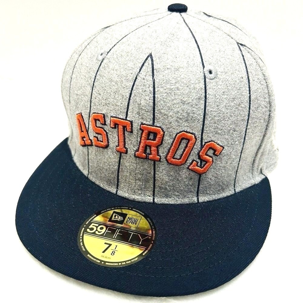 New Era Houston Astros Pinstripe Script 59FIFTY Fitted Hat‎ Cap Gray Blue 7 1/8